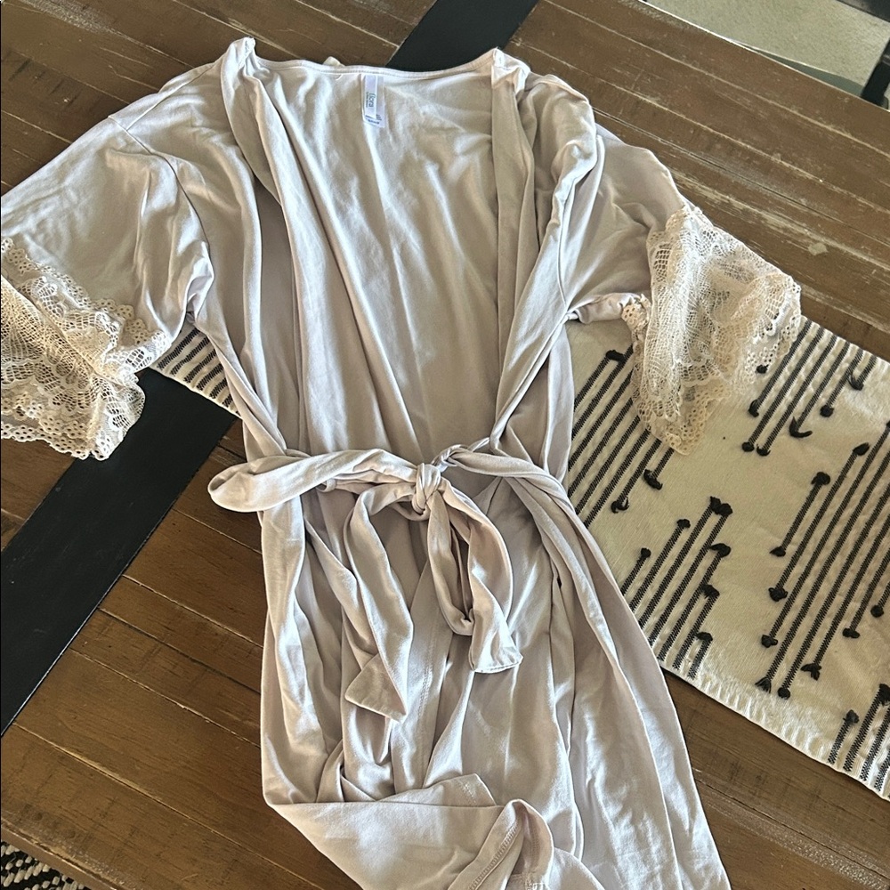 Lace Trim Soft Robe - Cream